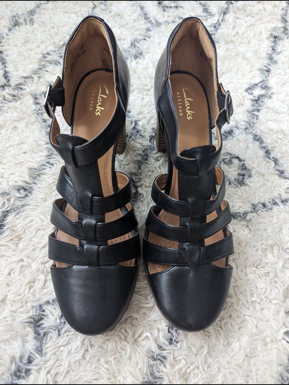 Clarks Artisan Black Strappy Leather High Heels